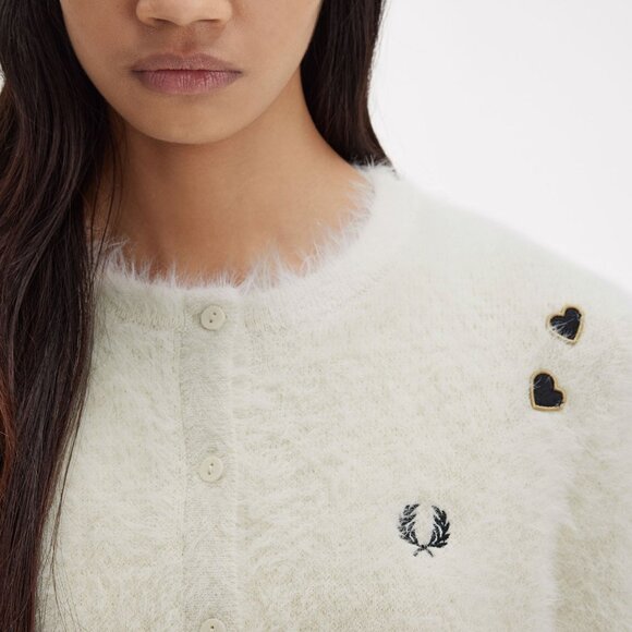 NWT Fred Perry Amy Whitehouse White Furry Cardigan Sweater - Picture 5 of 11
